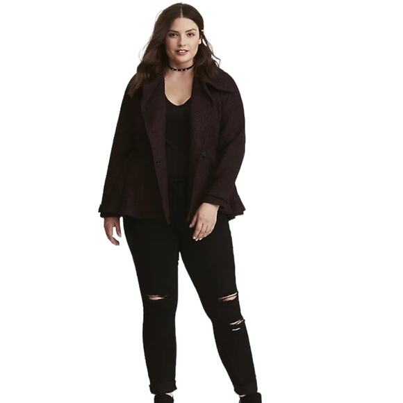Torrid NWT Wool Fit And Flare Coat Marled Burgundy Black Peacoat Peplum Size 6X - Picture 4 of 7